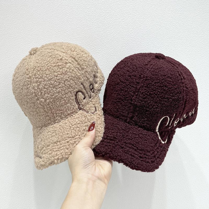 Autumn and Winter New Lamb Wool Embroidered Letter Baseball Cap Women's Outdoor Warm Fashion Cap