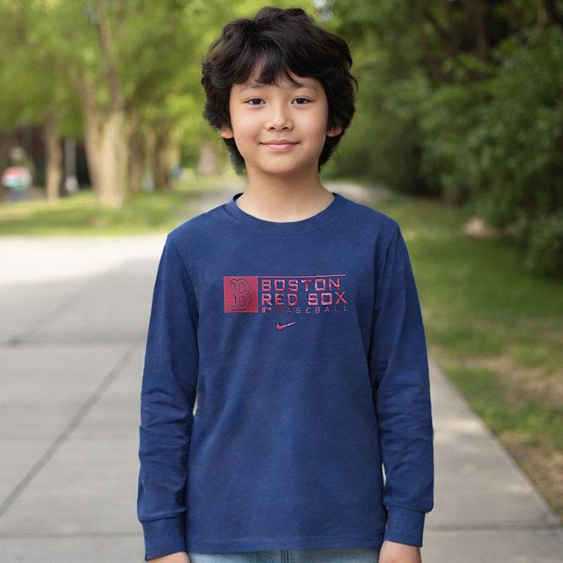 Nike Sweatshirt Mlb Collaboration Boston Red Sox Long Casual Sports Cotton Kids Sweatshirts 3Z3B3SBG5-BOS