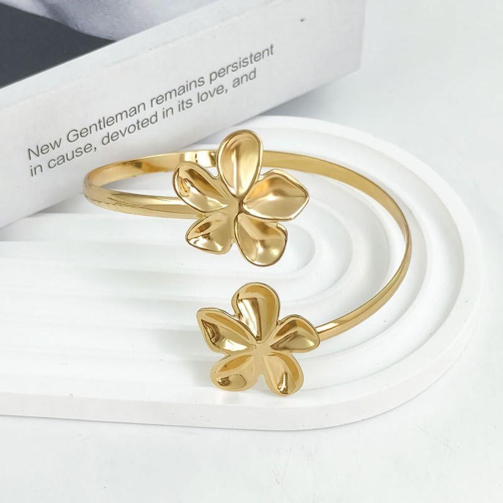 Metall-Blumen-Manschettenarmband Emaille-Glasur Handwerk Spiral-Armband Floral Offene Manschette Armreif Damen