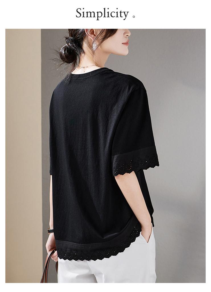 Lace Lace Patchwork Round Neck Short Sleeved T-shirt
