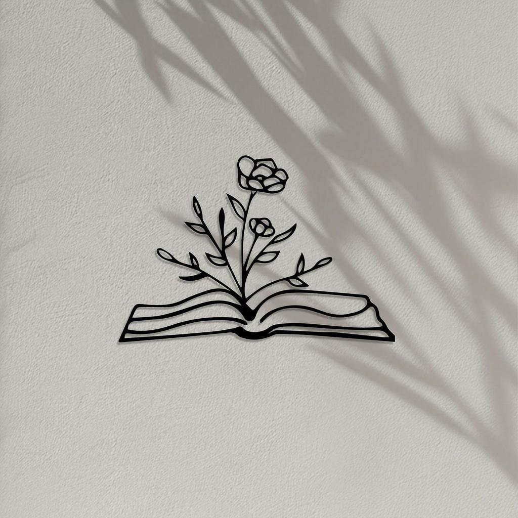 Vintage Iron Wall Decor Metal Book and Rose Art Hanging Library Study Room Gift