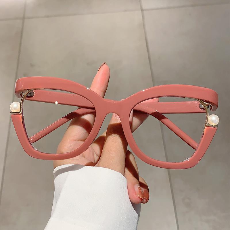 Oversized Cat Eye Women Eyeglasses with Pearls Stylish Blue Light Blocking Spectacles Trendy Multicolor Computer Eyewear