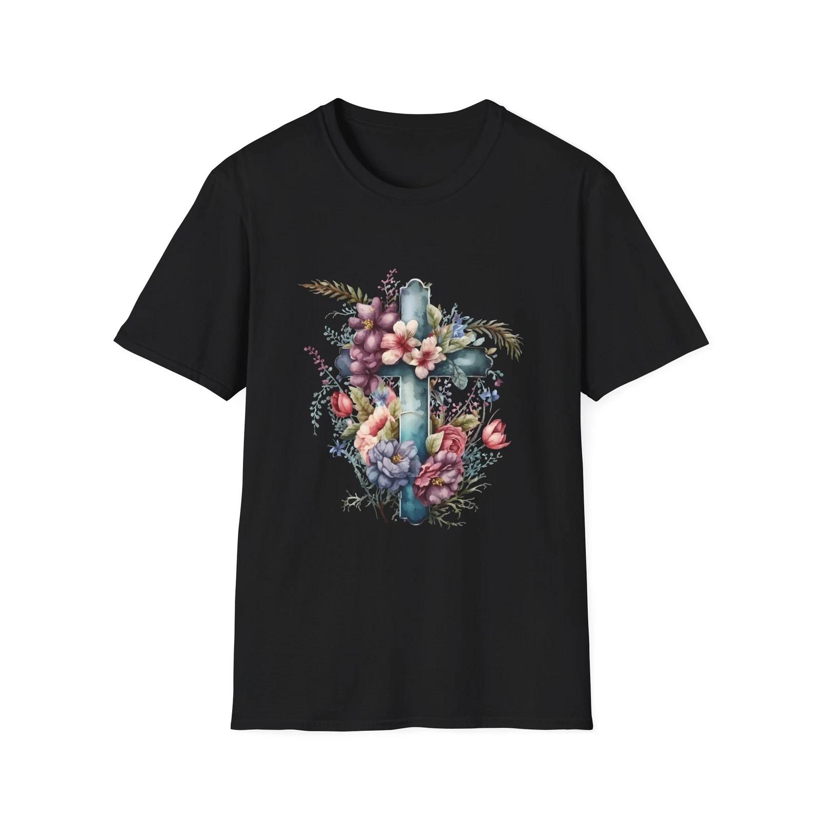 Floral Cross Unisex T-Shirt, Faith Tee, Christian Gift, Spring Apparel, S