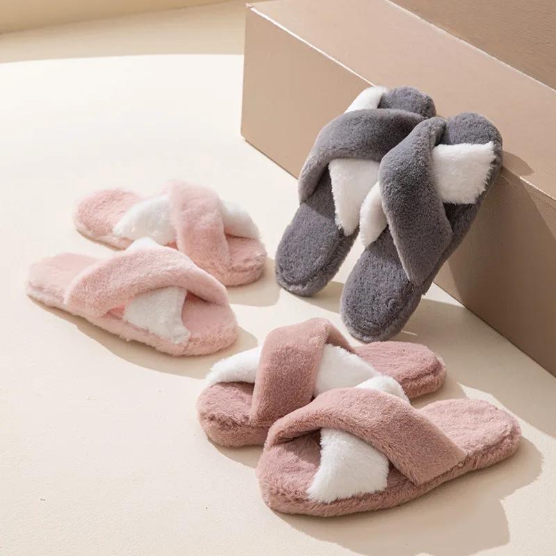 Fashion Casual Fluffy Women's Home Slippers Flats Luxury Designer Woman Shoes Winter Elegant Plush Footwear Indoor Fuzzy Fur Slides Soft