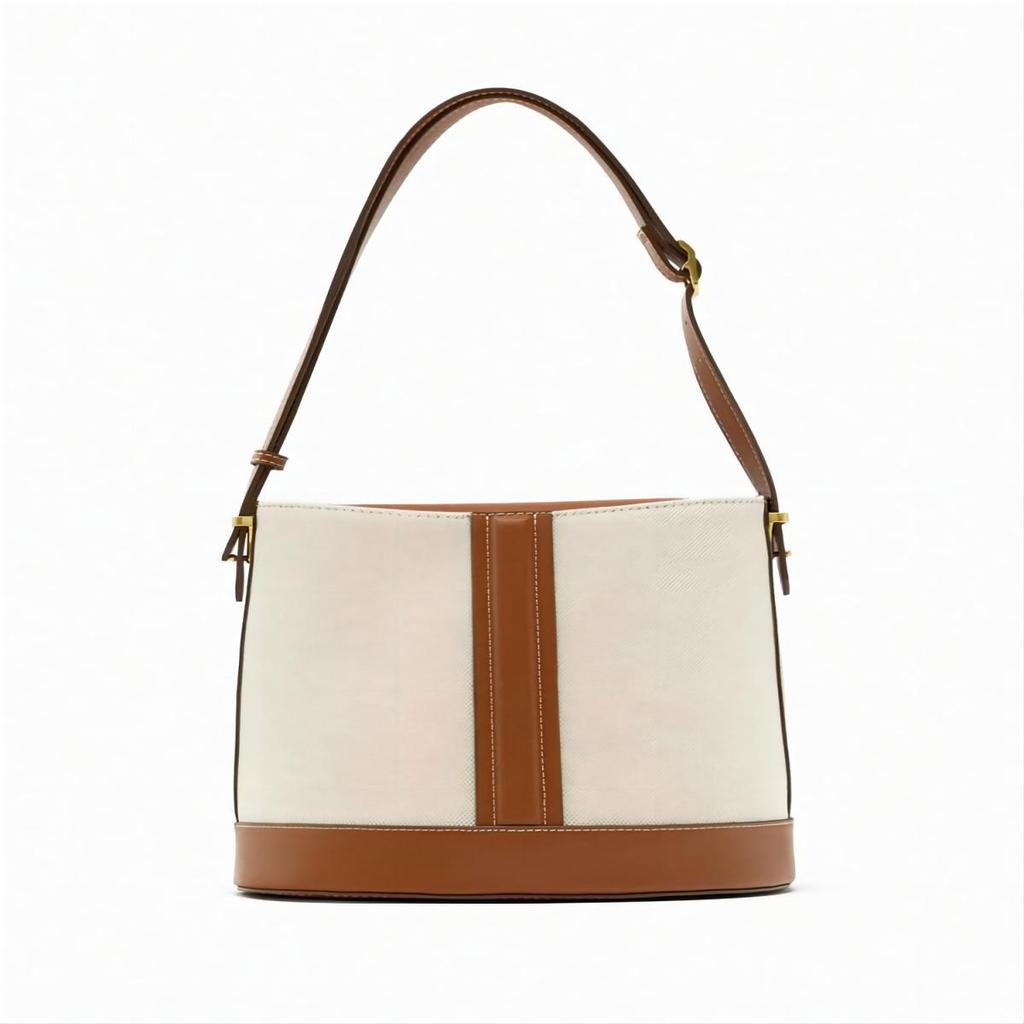 Women's Bag Autumn New Color Splicing Bucket Bag Senior Sense of Hundred Handheld Single Shoulder Crossbody Bag