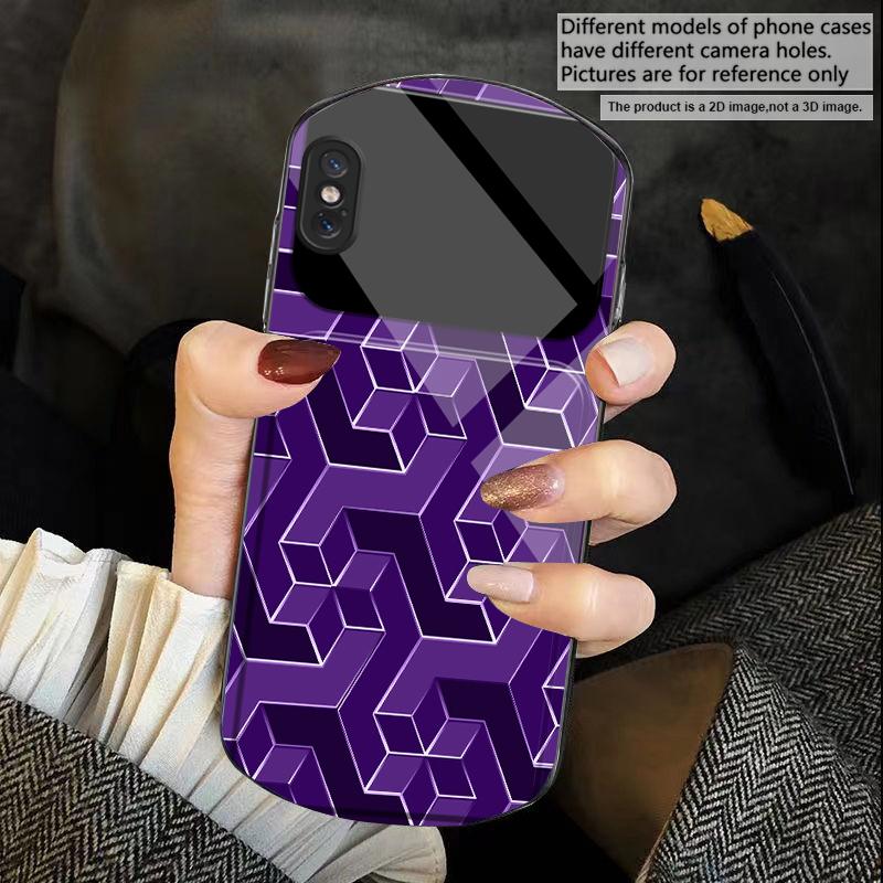 Abstract geometric grid For iPhone 17 16 15 14 Pro 13 Plus 12 mini 11 Pro Max XR X S 7 8 Elliptical Tempered Glass Phone Case