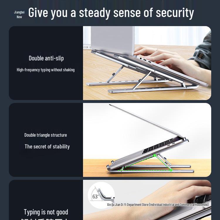 Aluminum Alloy Laptop Stand: Portable Folding Riser with Heat Dissipation and Adjustable Height.