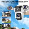Three-Lens Security Camera Outdoor, 360° View Outside Camera, 2.4Ghz WiFi, Human Detection, Color Night Vision, Pan & Tilt, 10x Zoom,Two-Way Audio
