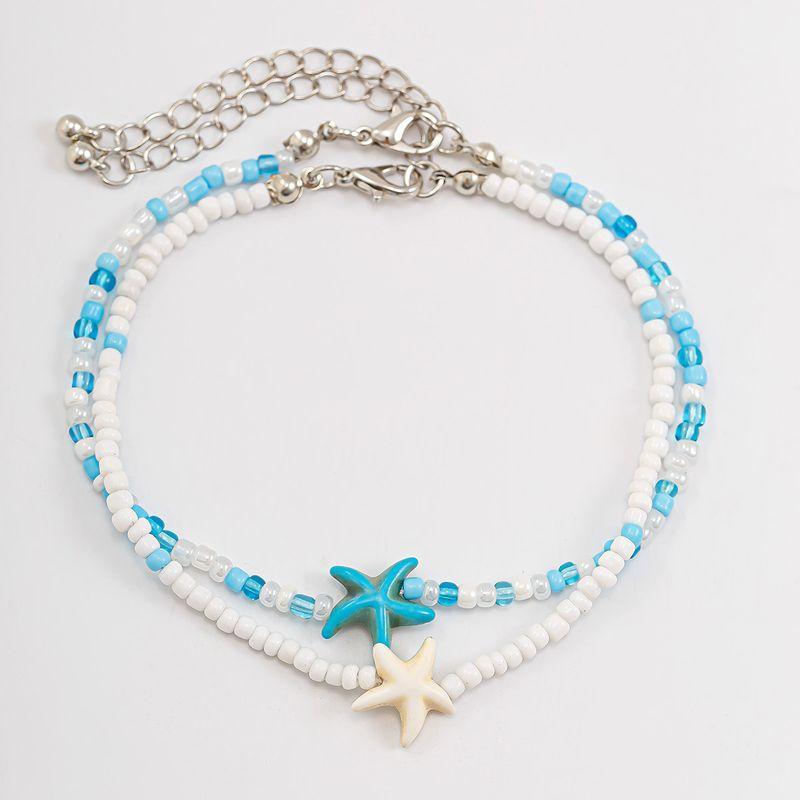 Set of Starfish and Turtle Seed Bead Anklets, European and American Winter Style, Trendy Internet Celebrity Ins Beach Travel Photography Accessories