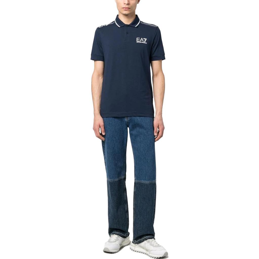 Emporio Armani EA7 Series Letter Logo Printed Pullover Short Sleeve Polo Shirt Men Polo Shirts Navy-Blue 3RPF20-PJ03Z-1554