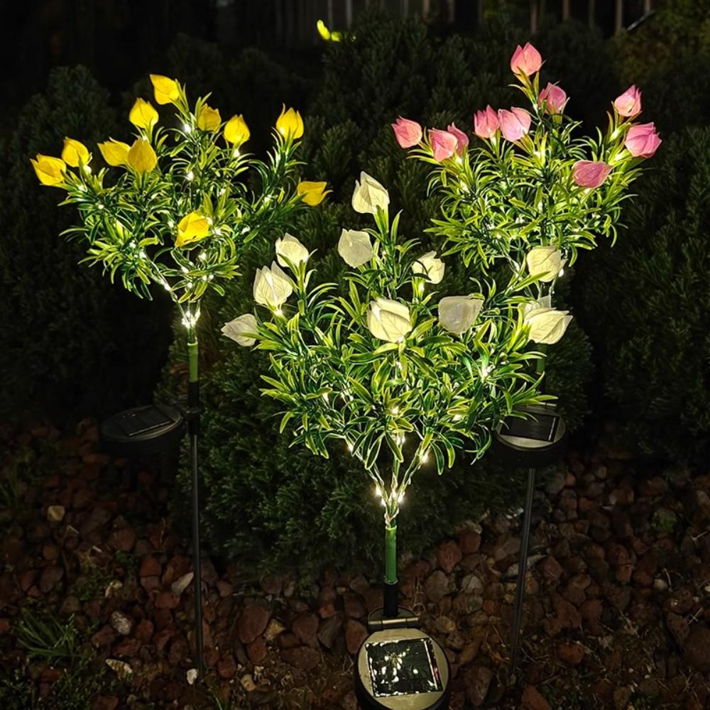 Solar Gardenia LED Flower Stake Light for Outdoor Decoration