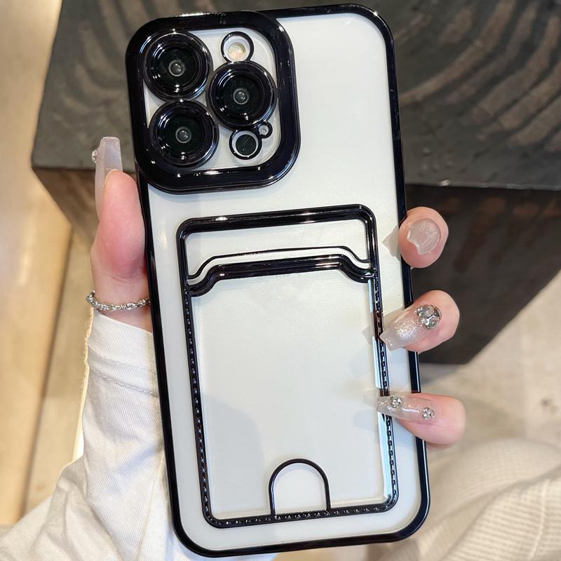 Electroplated Card Holder iPhone Case for iPhone 17, Compatible with Apple 15/16e, Transparent, Simple Design for 14/13/12, Fits Models 11/78.
