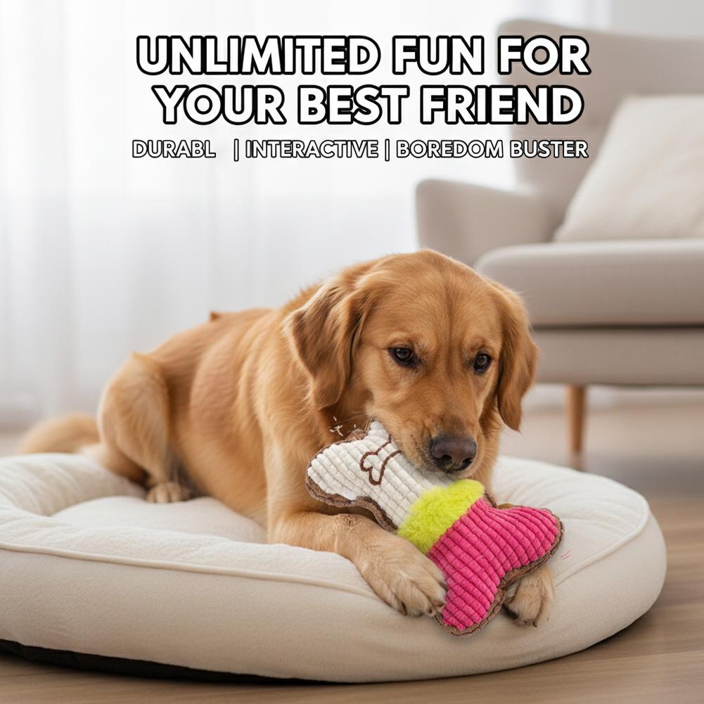 Squeaky Plush Bone Dog Toy, Interactive Textured Fabric Chew Toy For Small To Medium Dogs Anxiety Relief Entertainment