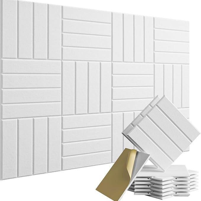 12er-Pack Selbstklebende Schallabsorbierende Paneele - Quer-Quadratisch Gerillte Polyesterfaserplatten für Studioisolation.