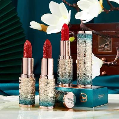 1pcs Boutique Chinese Style Embossed Carving Lipstick Color Lasting Waterproof Super Matte Nude Color Lipstick Moisturizing Lip Gloss Beauty