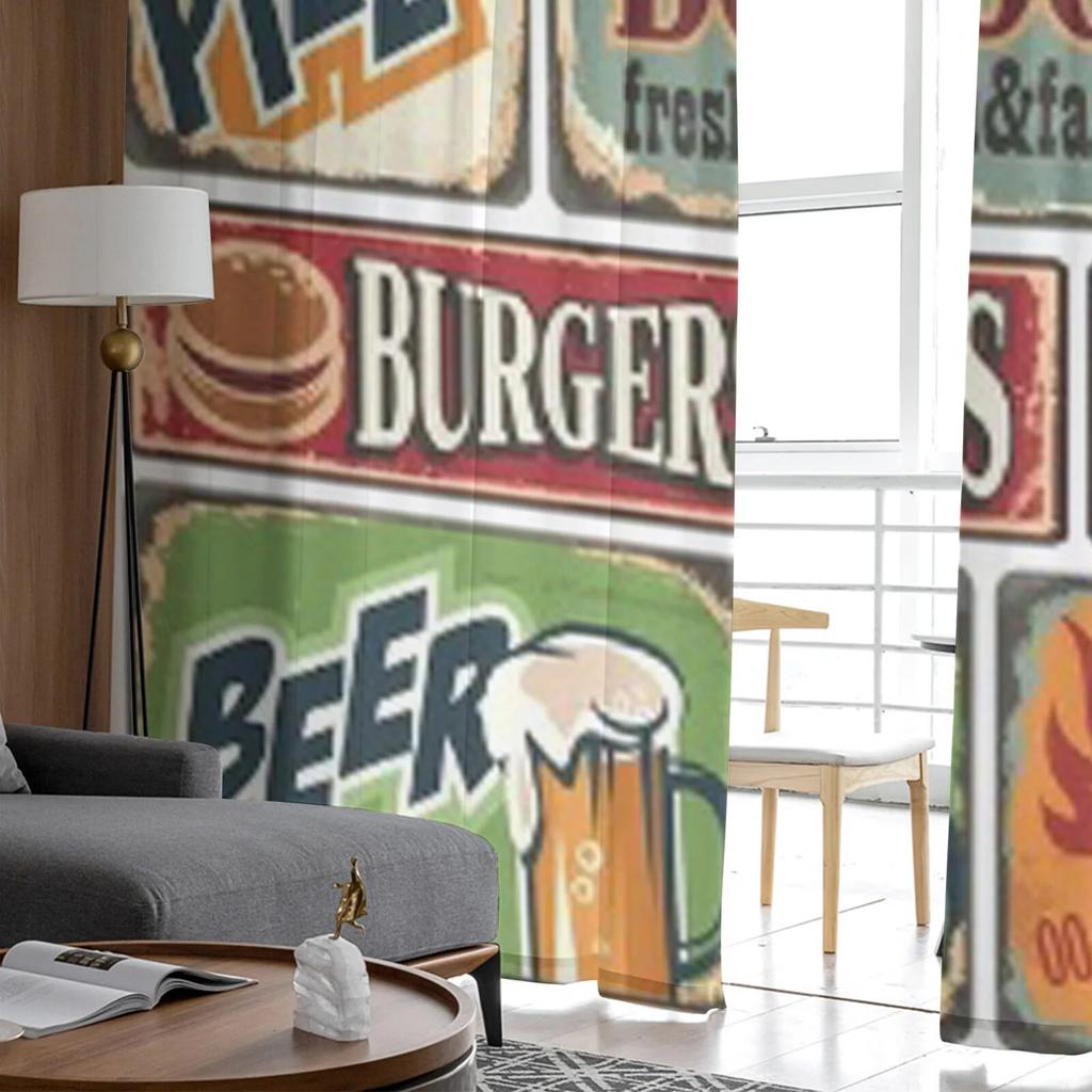 Retro Food Posters And Design Elements Chiffon Sheer Curtains for Living Room Bedroom Window Curtain Voiles Tulle Cortinas
