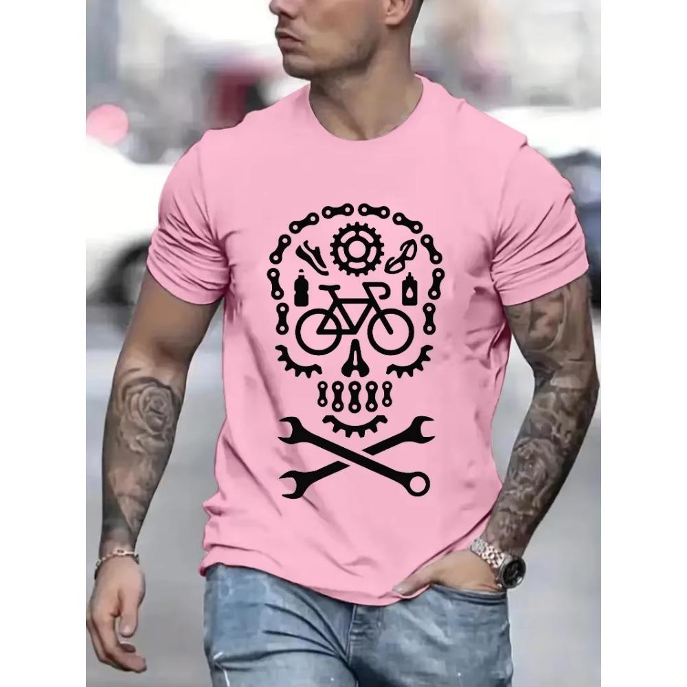 Funny Retro T-Shirt Top T-shirts for Men Bicycle Racing Sugar Skull Bicycle Cycling Dia De Los Muertos Hip Hop Tops Men's Shirts