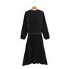 2025 Spring/Autumn Women's Fashion Crew Neck Long Sleeve Belted Pleated Maxi Dress