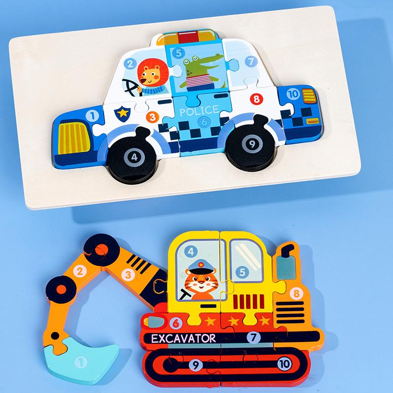 Wooden Children'S Early Education Traffic Cognition Three-Dimensional Puzzle Toy 0-2-3 Year Old Baby Educational Puzzle Building Block Toy