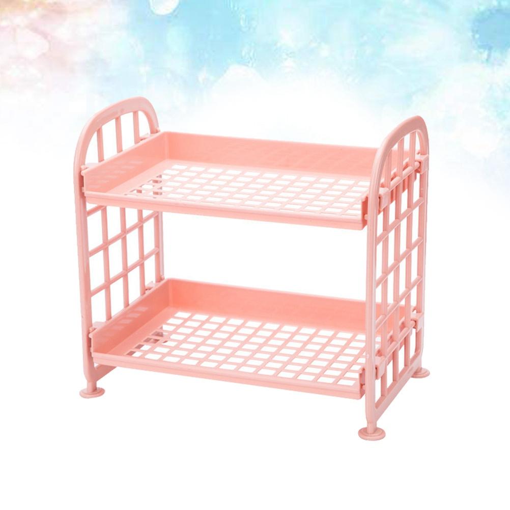 2 Lager Plast Förvaringsställ Badrum Kök Organizer Förtjockad Korrosionsbeständig Nordisk Blå Multifunktionell Hörnhylla