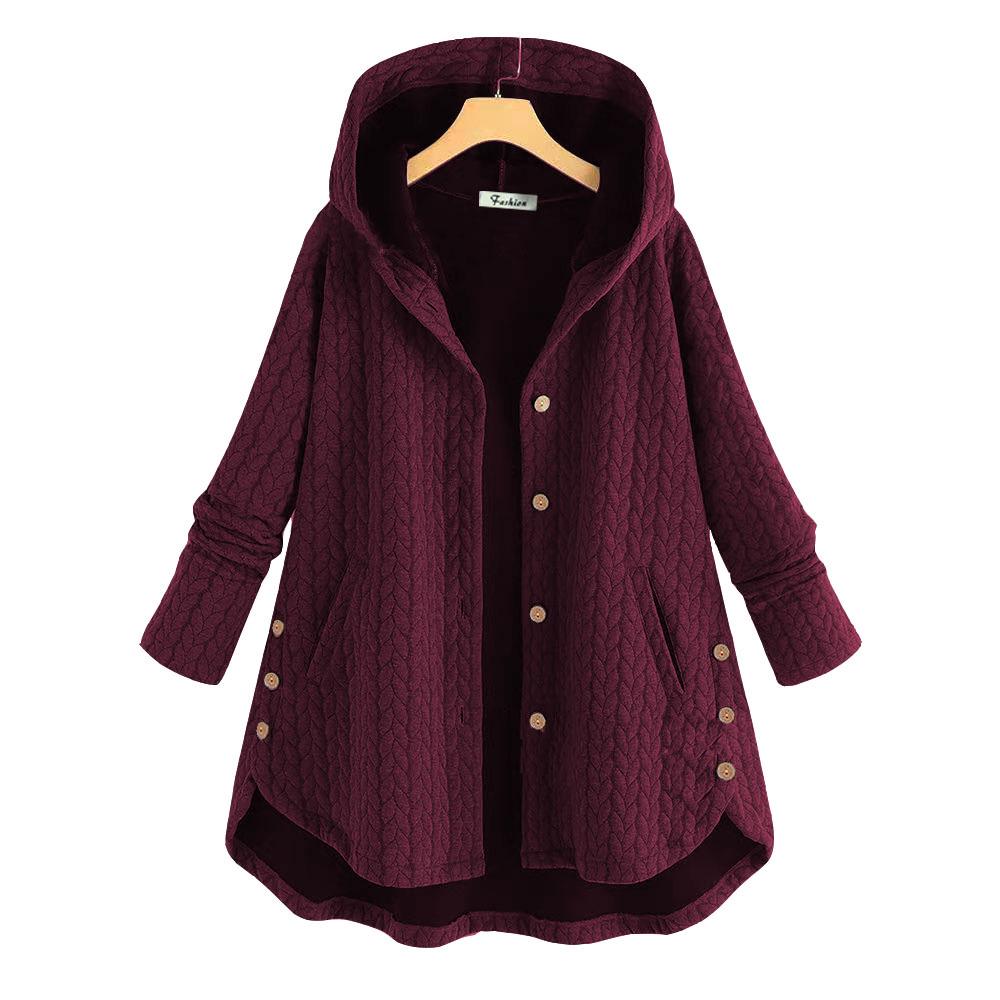 Women's 2023 Irregular Mid-Length Solid Color Hooded Single-Breasted Cotton Coat
