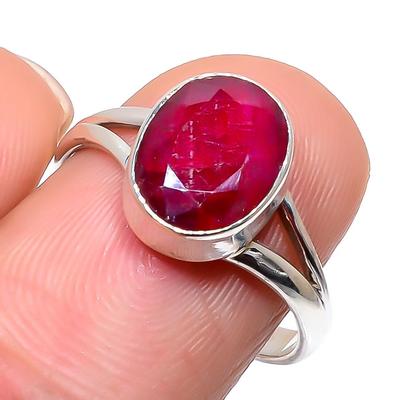 Red Ruby(Simulated) Gemstone Handmade 925 Sterling Silver Jewelry Ring S.9 R4i36