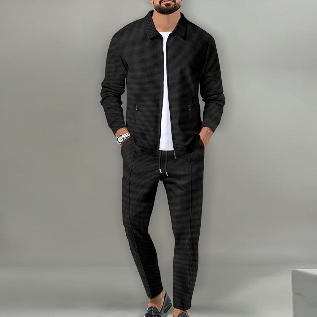 Men's   Spring and Autumn Jacket  Youth Waffle Chain Pocket Lapel Slim Cardigan Men's Jacket Suit