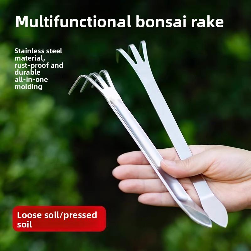 Stainless Steel Garden Tool – 3-Prong Rake for Bonsai Roots