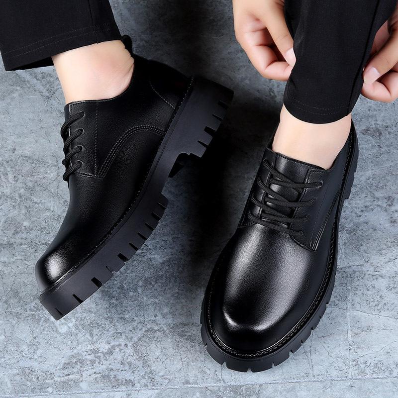 Fashion Genuine Leather Shoes Men Brand Footwear Thick Sole Non-slip Cow Leather Mens Casual Shoes DX018