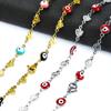 6MM Stainless Steel Necklace for Women Gold Chain Embosssed Heart Turkish Evil Eye Chain Bead Charms Metal Jewelry Choker