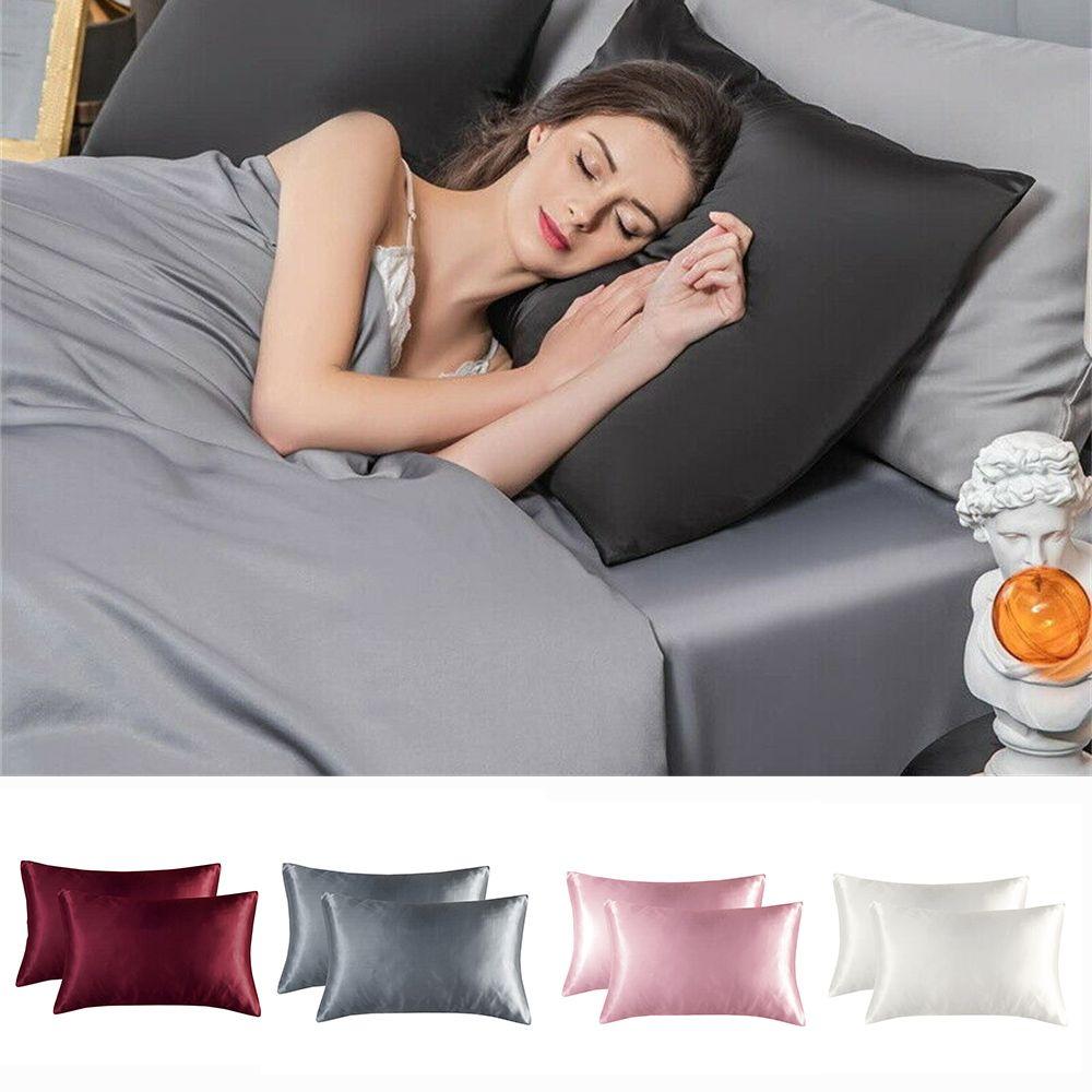 

2PCS 20*26in Satin Imitation Silk Household Pillow Covers Cushion Cases Bed Supplies Pillowcases