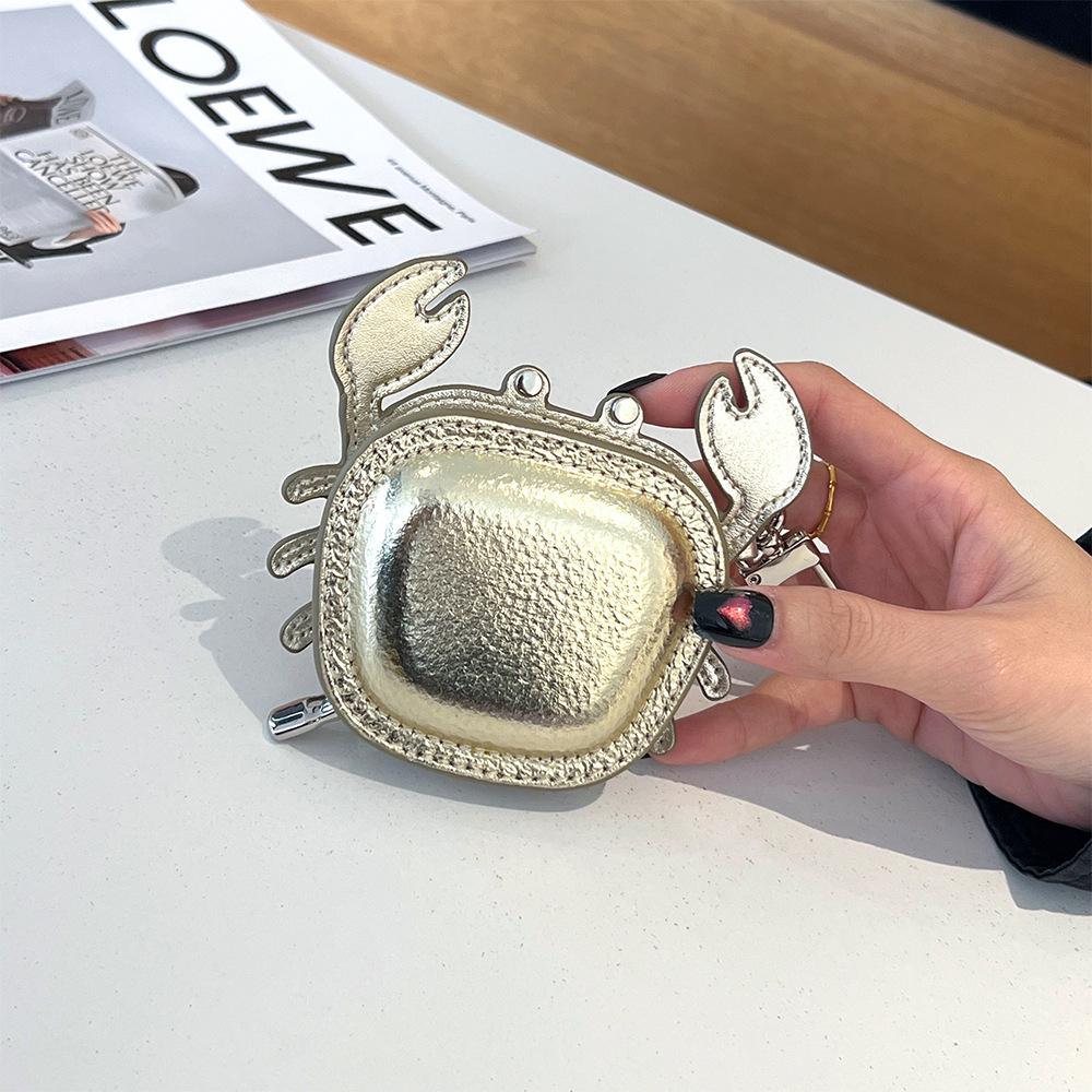 First Layer Cowhide Crab Pendant Keychain & Leather Coin Purse