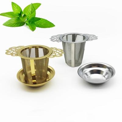 Dubbelskiktad teinfuser med dubbla öron, finmaskig, stor kapacitet, tesilar med spetshandtag och bricka, kaffefiltersil