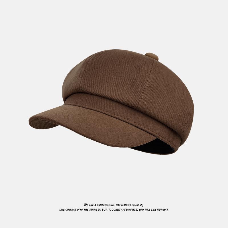 British Octagonal Hat Women's New Spring and Autumn Solid Color Beret Autumn and Winter Face Small Literary Painter Hat Newsboy Hat