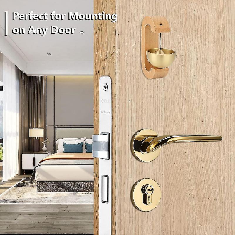 Shopkeepers Bell For Door Opening, Magnetic Attached Wood Doorbell Golden Decorative Entry Door Chime With Brass Bell