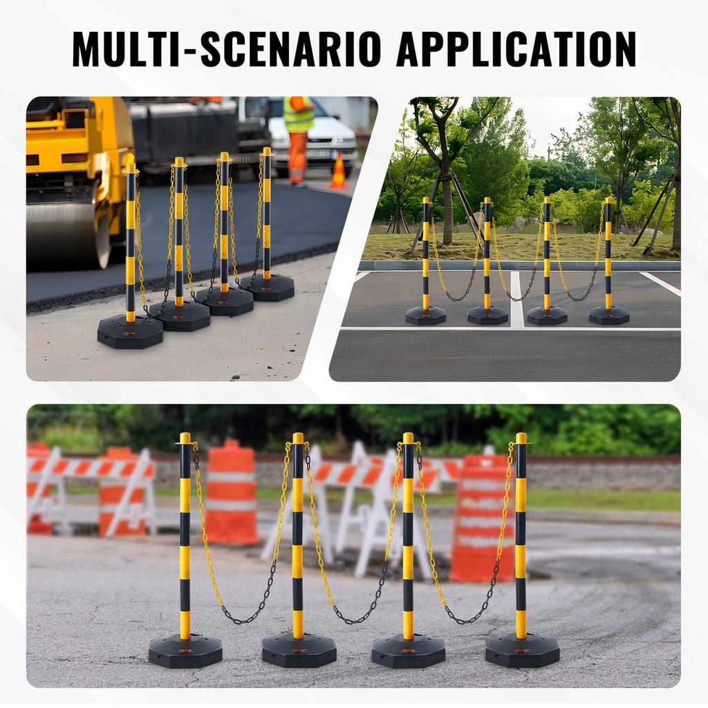 Adjustable Traffic Delineator Post Cones, 4 Pack, Traffic Safety Delineator Barrier with Fillable Base 8FT Chain, for Traffic Control Warning Parking