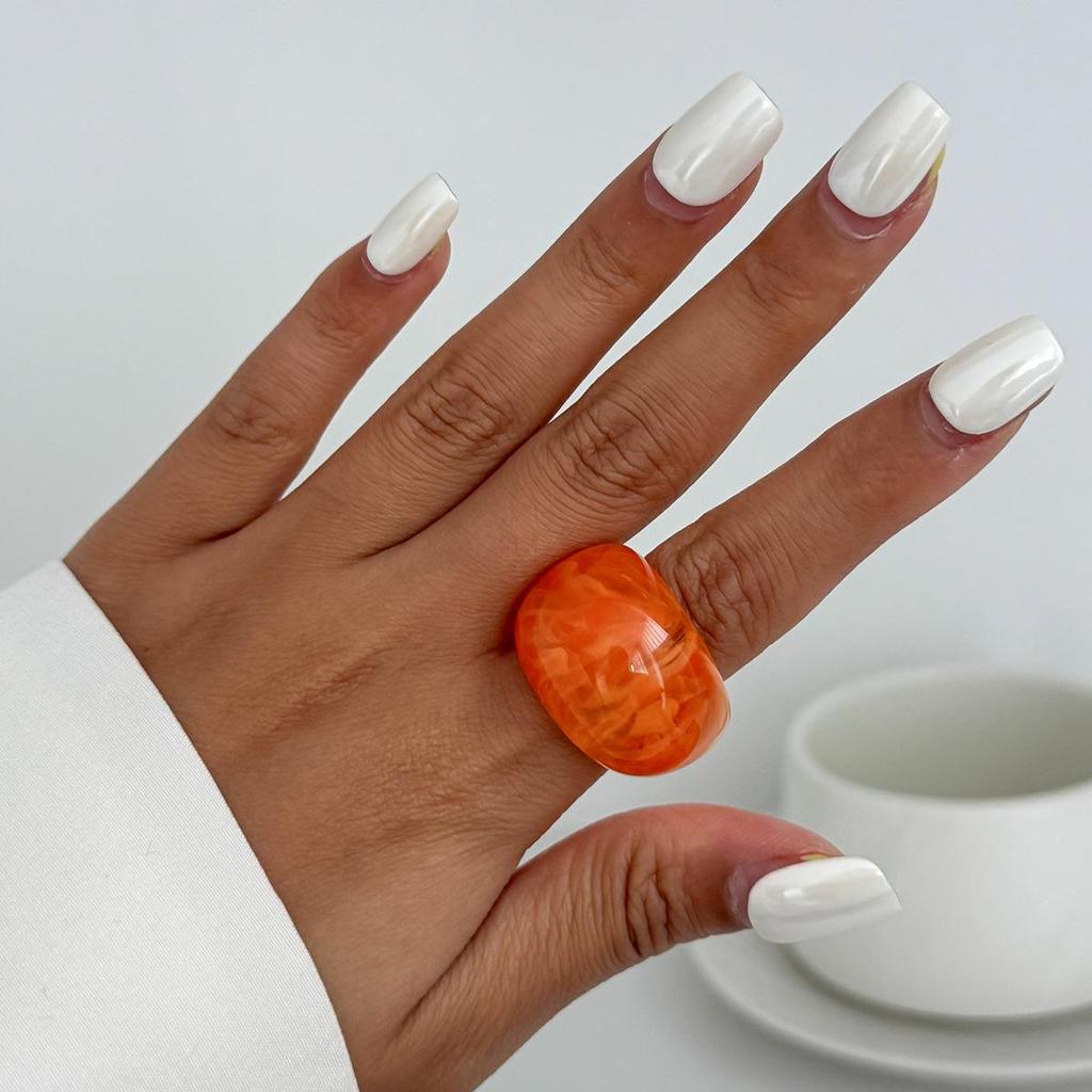 Retro Stackable Transparent Resin Ring: Colorful Arc Wide Band