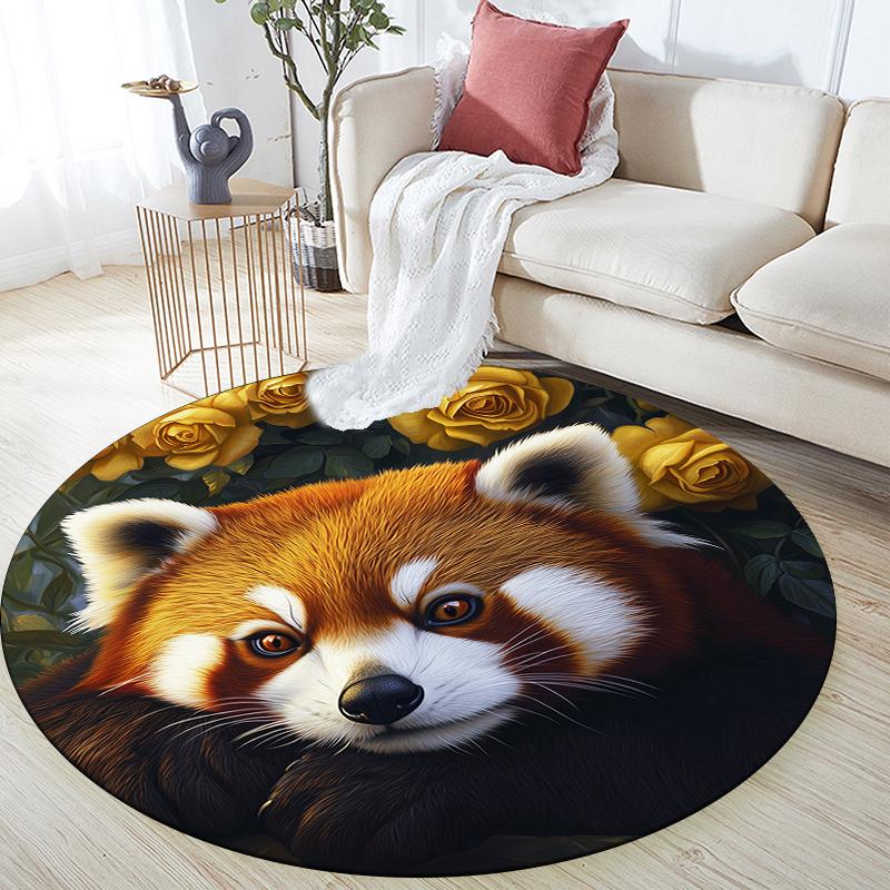 

Red Panda and Roses pattern round rug,Carpet Rug for Living Room Bedroom Sofa Playroom Decor,Non-slip Floor Mat,Holiday Gifts and Birthday Gifts 80cmx80cm