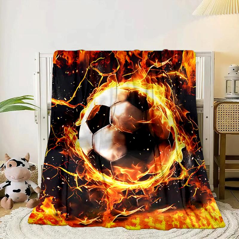 Soccer Ball Bursting Through Blanket Flannel Blanket for Bed, Sofa, Camping, Hiking, Picnic Essentials, Gift for Family Fan Gifts