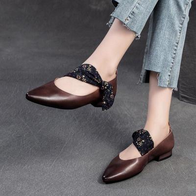 Pointed Commuting Elegant Women's Shoes Retro Genuine Leather Soft Soled Slip-on Shoes
