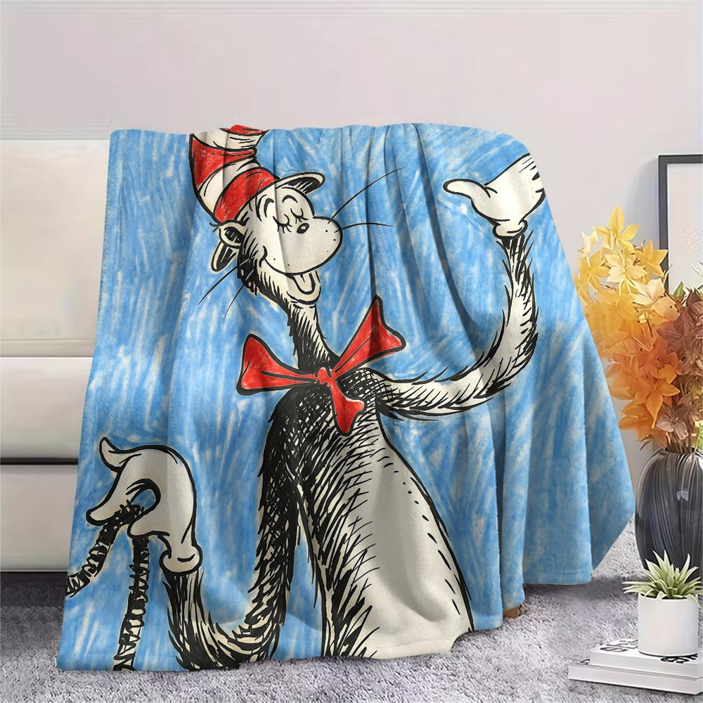 The Cat in the Hat Print Flannel Blanket, High quality Comfortable for All Seasons, Home Decor, Warmth and Comfort