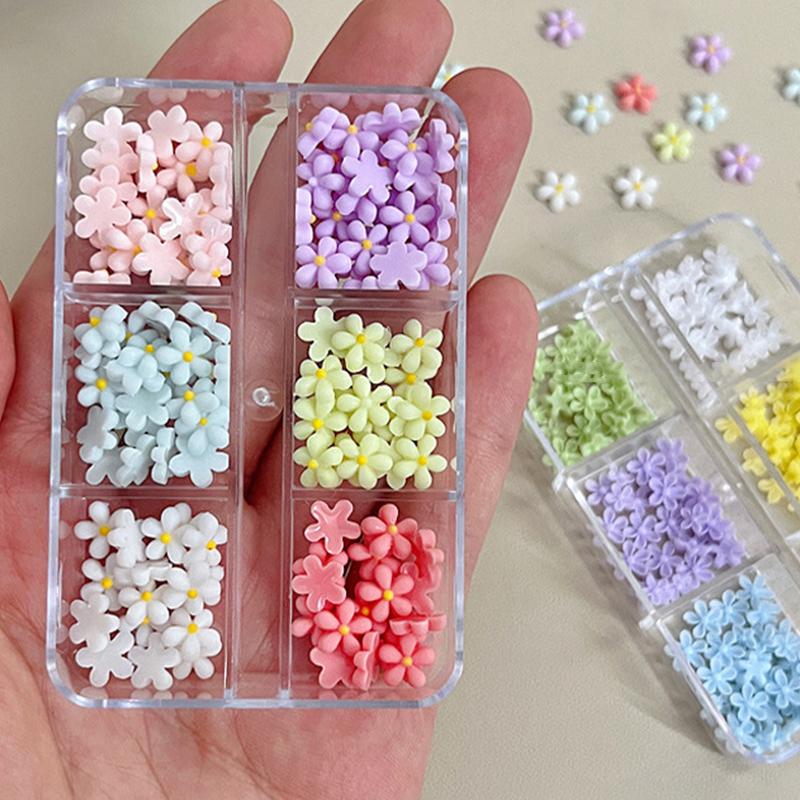 6 Grid/Box 3D Resin Macaron Colored Petal Nail Art Decoration Cute Mini Flower Nail Charms Accessories Supplies For Manicure Diy