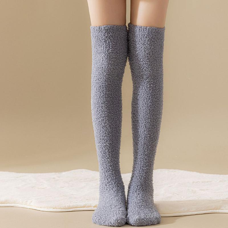 1 Pair Men Thickened Over The Knee Long Socks Breathable Warm Sweat-Absorbent Soft Women Sock Coral Fleece Knee-High Stockings