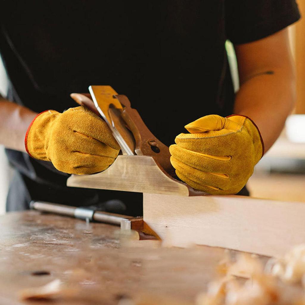 Gardening Gloves Men's Full Leather Work Gloves with Durable Cowhide Leather Breathable Grain Fabric Suitable for Pruning Cacti