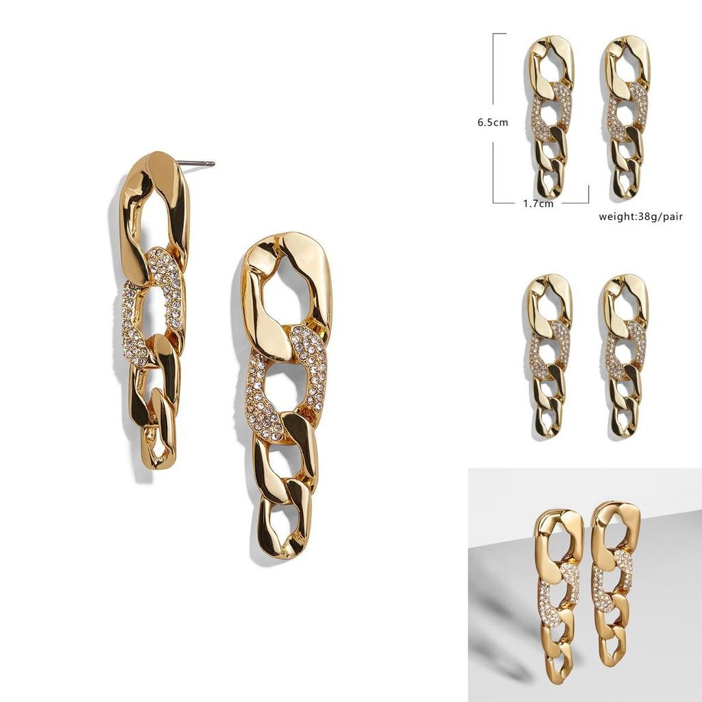 Luxurious Alloy Geometric Earrings For Women With Trendsetting Chain And Crystal Elements