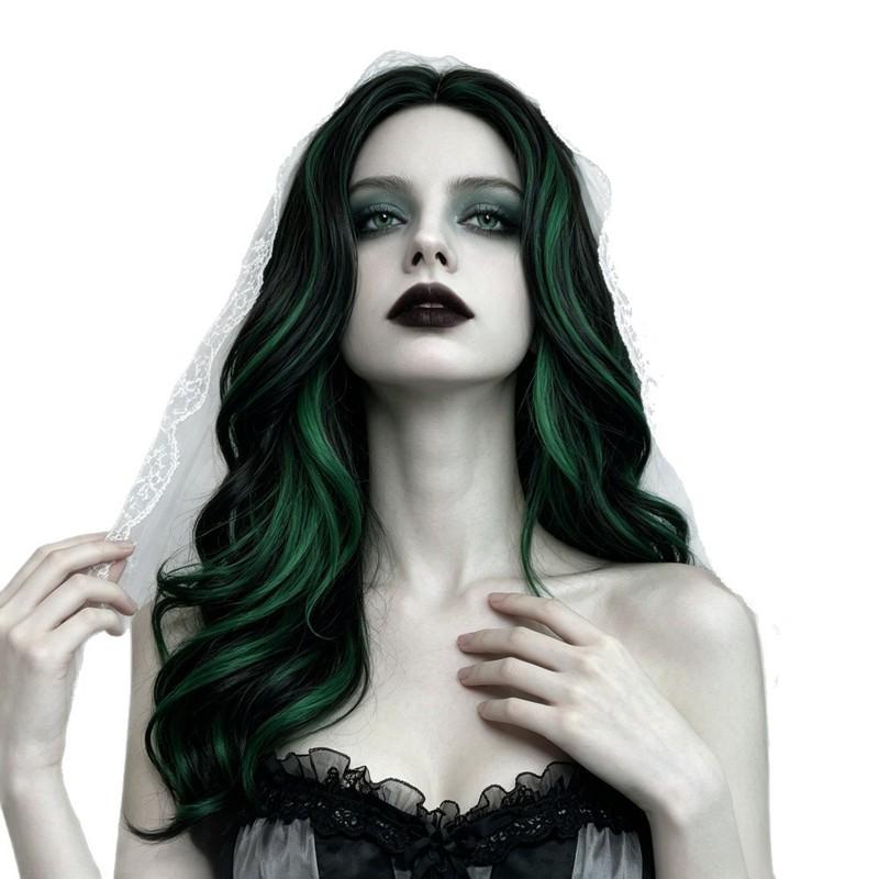 Fashionable Green Wavy Long Curly Hair Women'S Wig Outdoor Travel Party Cosplay Halloween Simulation Synthetic Wig Headgear