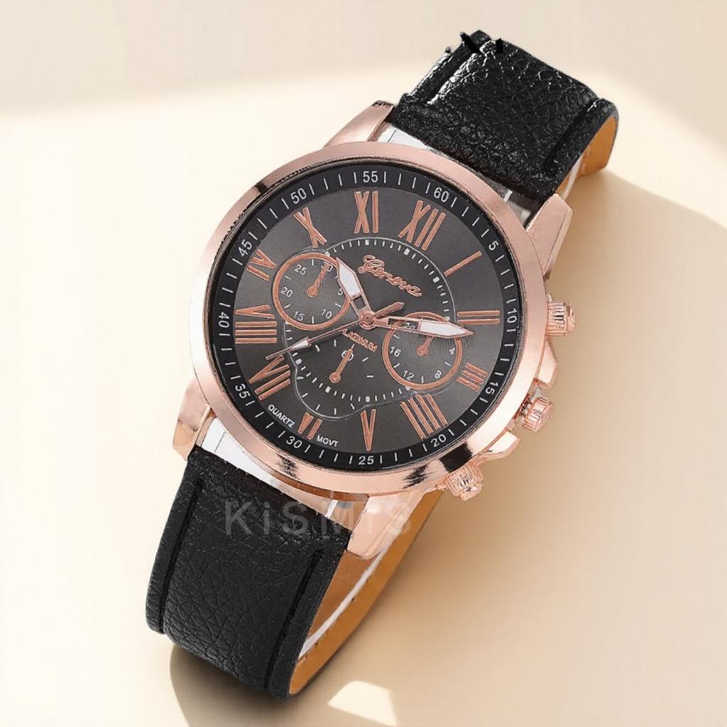 Fashion Geneva Quartz Watch Roman Numerals Three Eye Six Pin Casual Wrist Watch for Women Men Couple Stylish Dress Watch