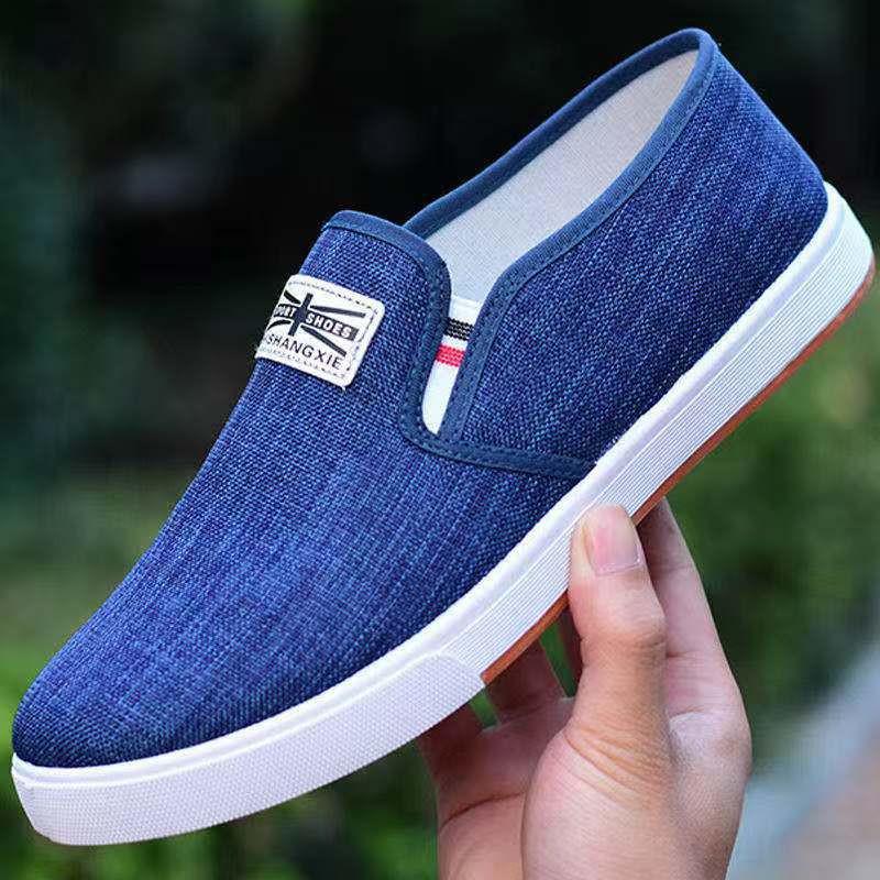 Men's Spring & Autumn Denim Slip-on Shoes - Casual, Comfortable Linen Canvas Board Shoes for Students