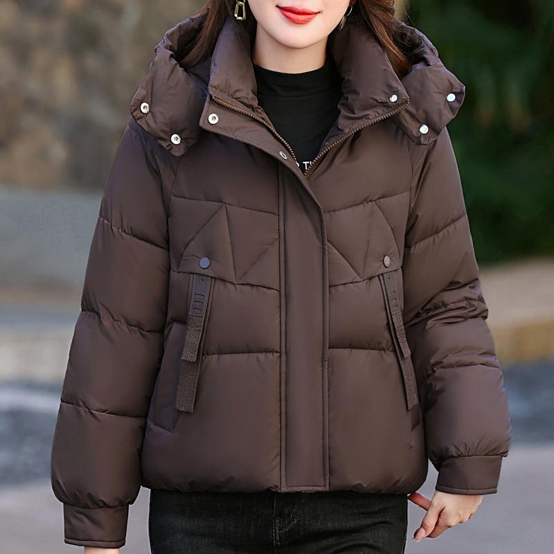 

Fashion Women s Short Parkas Winter Warm Jackets Hooded Loose Thick Outerwear Woman Coat 3XL коричневий