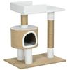 Scratching Post Cat Tree Cat Cave, 1 Cat Cave, 1 Lying Area, 70 cm x 49 cm x 79 cm, Natural + White